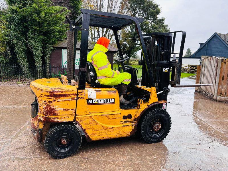 CATERPILLAR 25 DIESEL CONTAINER SPEC FORKLIFT C/W SIDE SHIFT *VIDEO*
