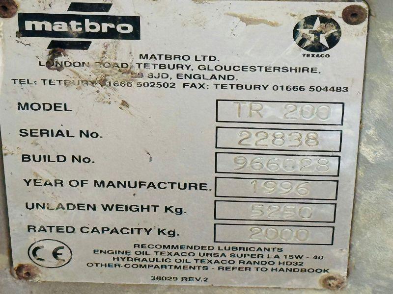 MATBRO TR200 TURBO 4WD ARTICULATED TELEHANDLER*C/W PALLET TINES*VIDEO*