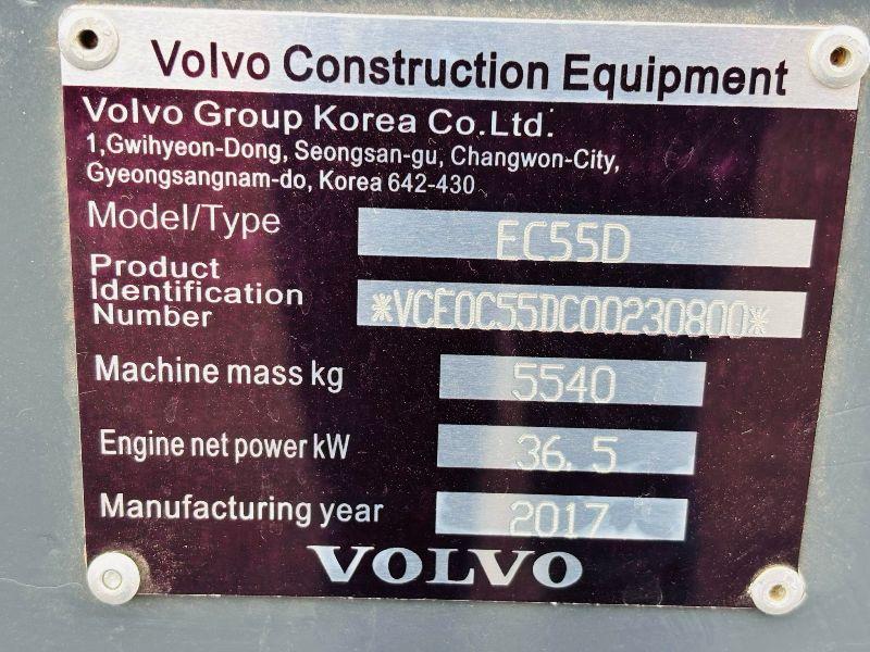 VOLVO EC55D RUBBER BLOCK TRACKS EXCAVATOR *YEAR 2017*C/W BUCKET*VIDEO*