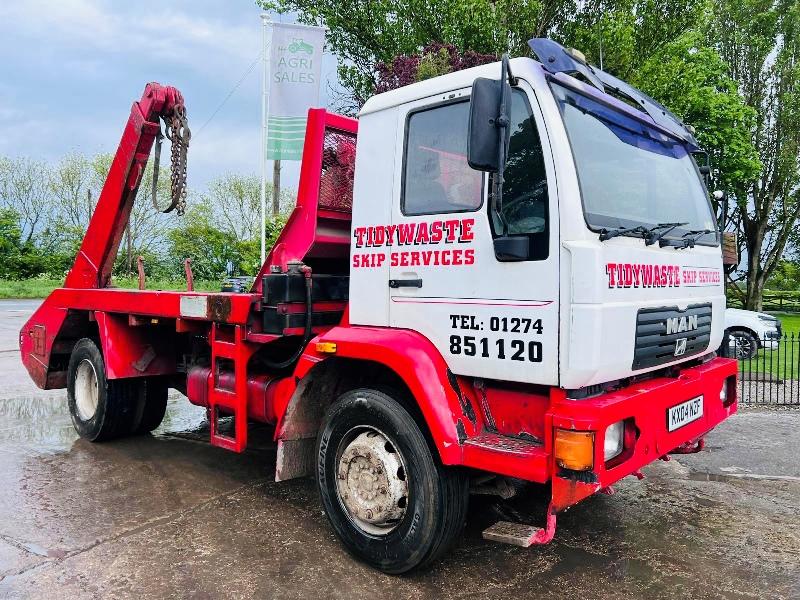 MAN 18.225 4X2 SKIP LORRY  C/W MANUAL GEAR BOX & TELESCOPIC ARMS *VIDEO*