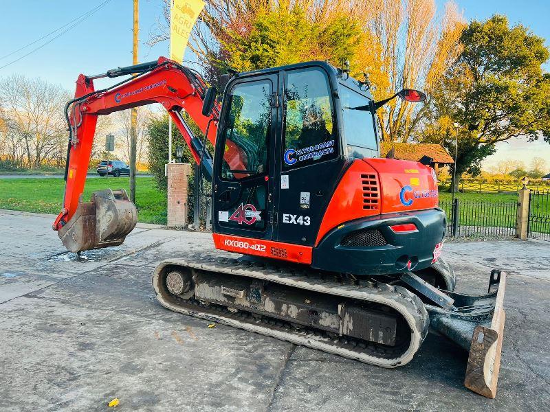 KUBOTA KX080-4A2 *YEAR 2020, 3022 HOURS* EXCAVATOR* C/W BUCKETS *VIDEO*