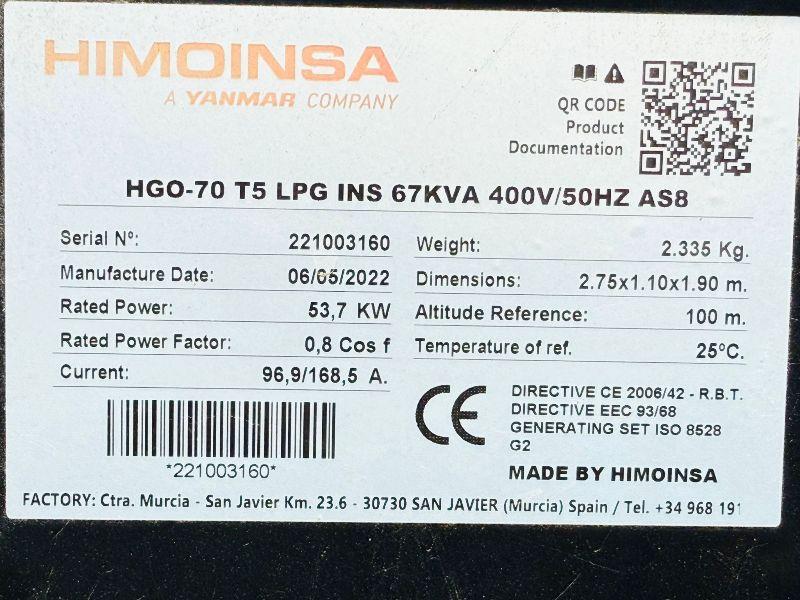HIMOINSA HGO-70 72KVA GENERATOR*YEAR 2022*C/W FORD V8 ENGINE*VIDEO*