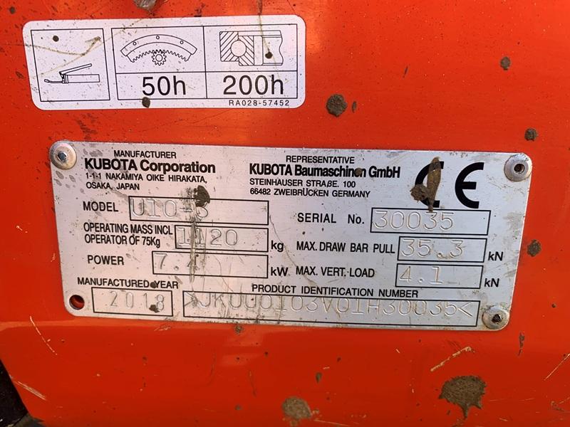 KUBOTA U10-3 MICRO DIGGER*ONLY 1089 HOURS*YEAR 2018*VIDEO*