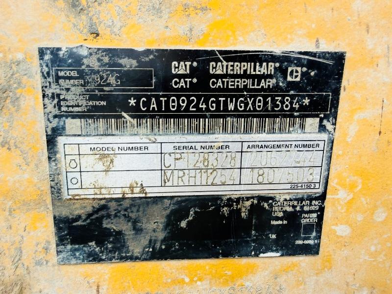 CATERPILLAR 924G LOADING SHOVEL*C/W BUCKET*VIDEO*