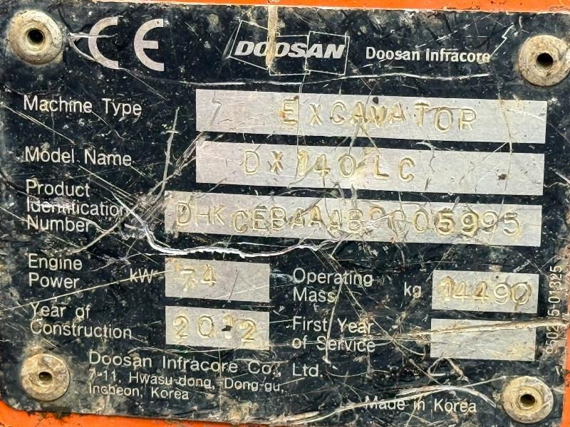 DOOSAN DX140LC EXCAVATOR*YEAR 2012*C/W GRAPPLE*VIDEO*