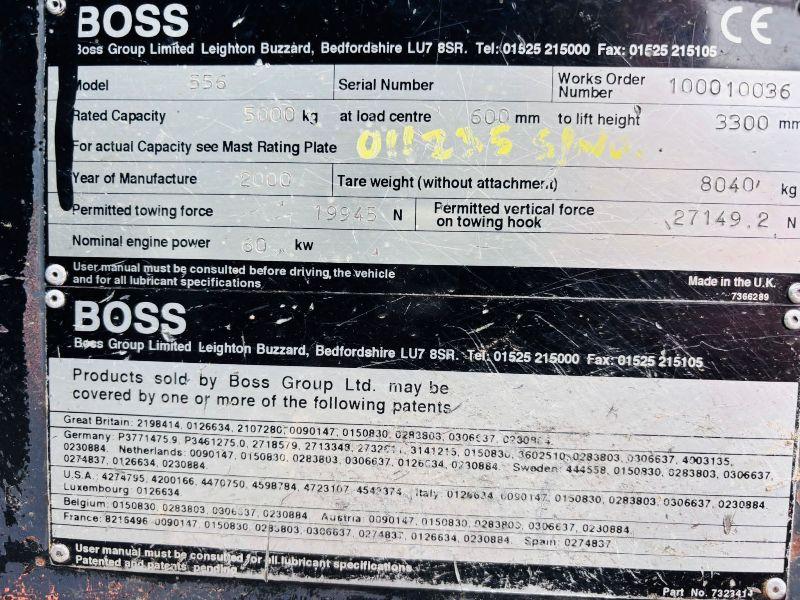 BOSS 556 HH SIDE LOADING FORK LIFT*C/W PALLET TINES*VIDEO*