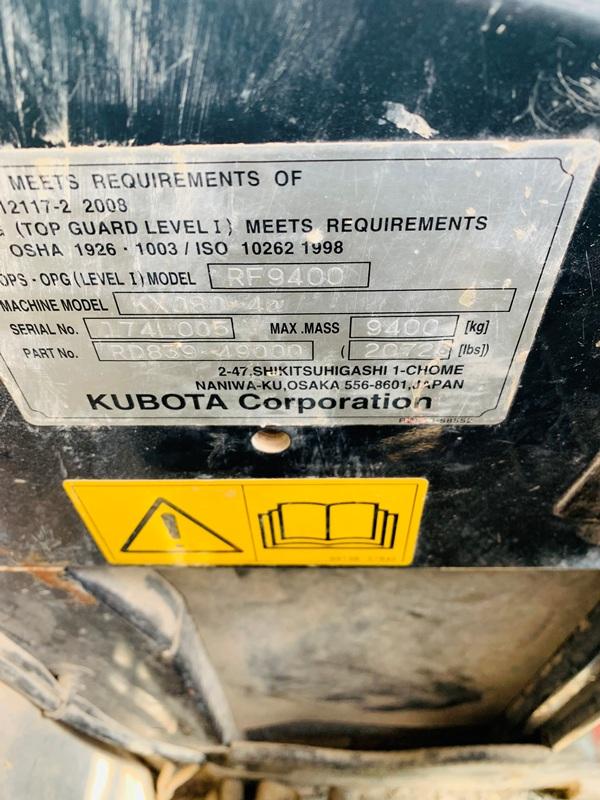 KUBOTA KX080-4A EXCAVATOR *C/W BUCKET* YEAR 2018*VIDEO*