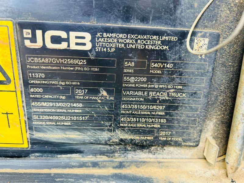 JCB 540-140 HI VIZ 4WD TELEHANDLER *YEAR 2017* C/W BUCKET & TINES*VIDEO*