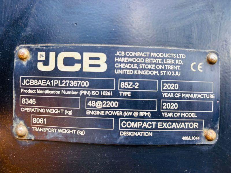 JCB 85Z-2 TRACKED EXCAVATOR*YEAR 2020*C/W 2 BUCKETS*VIDEO*