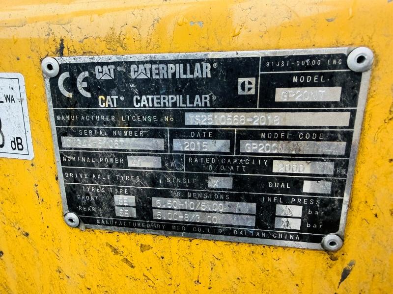 CATERPILLAR GP20NT FORKLIFT*YEAR 2015*C/W PALLET TINES*VIDEO*