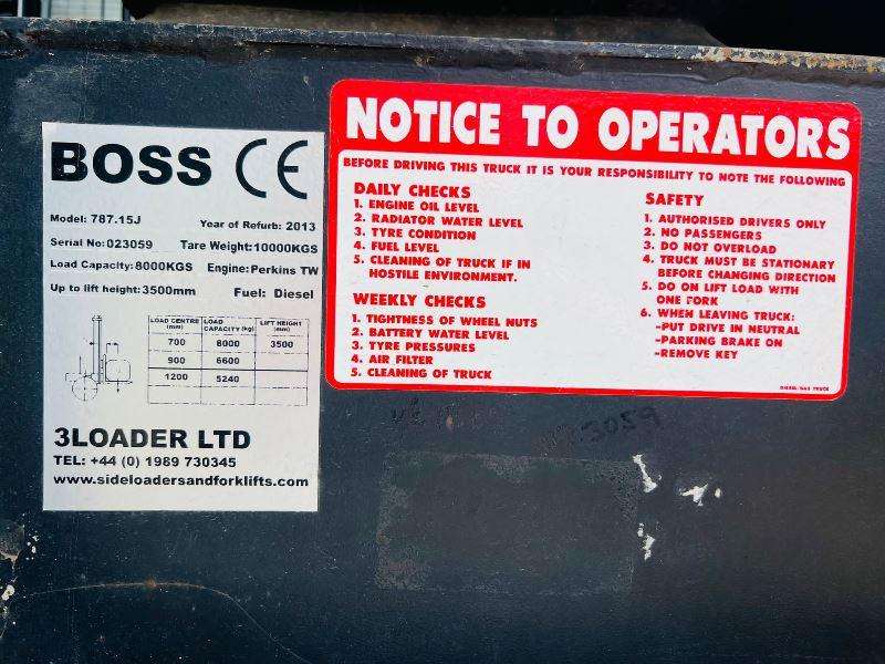 BOSS 787.10 SIDE LOADING FORKLIFT *FULL REFERB IN 2013* C/W 2 X SUPPORT LEGS*VIDEO* 