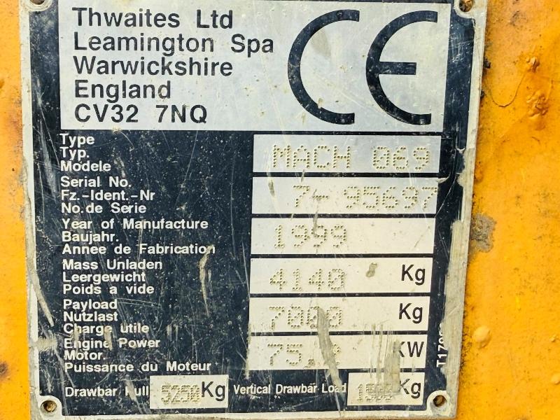 THWAITES 7 TONNE STRAIGHT TIP DUMPER*C/W PERKINS ENGINE*VIDEO*