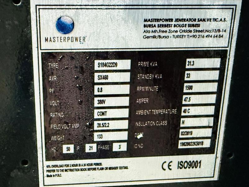 MASTER POWER MPR33 30KVA GENERATOR*YEAR 2019*VIDEO*