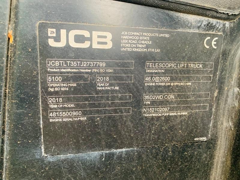 JCB 35D TELETRUK*YEAR 2018*C/W HYDRAULIC MUCK GRAB BUCKET*VIDEO*