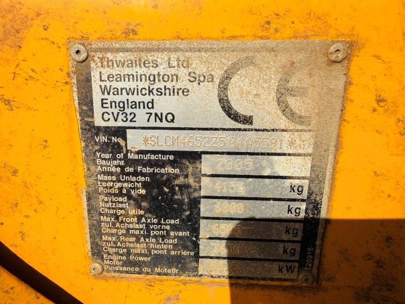 THWAITES 6 TONNE STRAIGHT TIP DUMPER*3141 HOURS*VIDEO*
