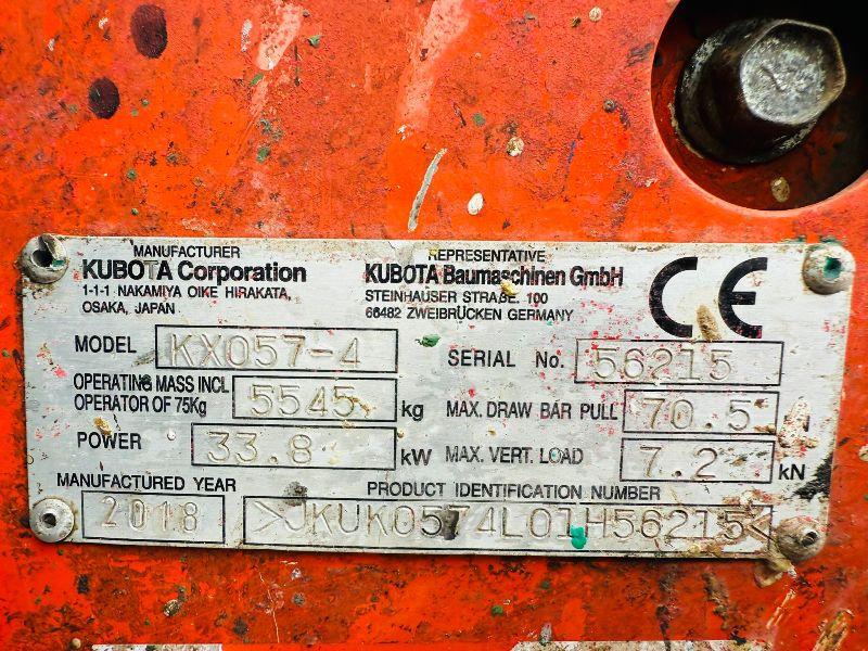 KUBOTA KX057-4 EXCAVATOR*C/W SELECTOR GRAB*YEAR 2018*VIDEO*