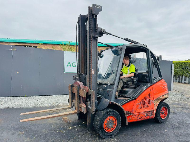 LINDE H40D 2 STAGE MASTED FORKLIFT*YEAR 2008*C/W ROTATING TINES*VIDEO*