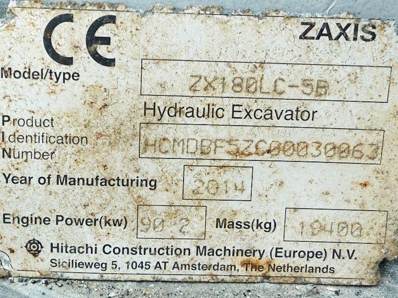 HITACHI ZAXIS ZX180LC-5B EXCAVATOR*YEAR 2014*C/W QUICK HITCH & BUCKET*VIDEO*