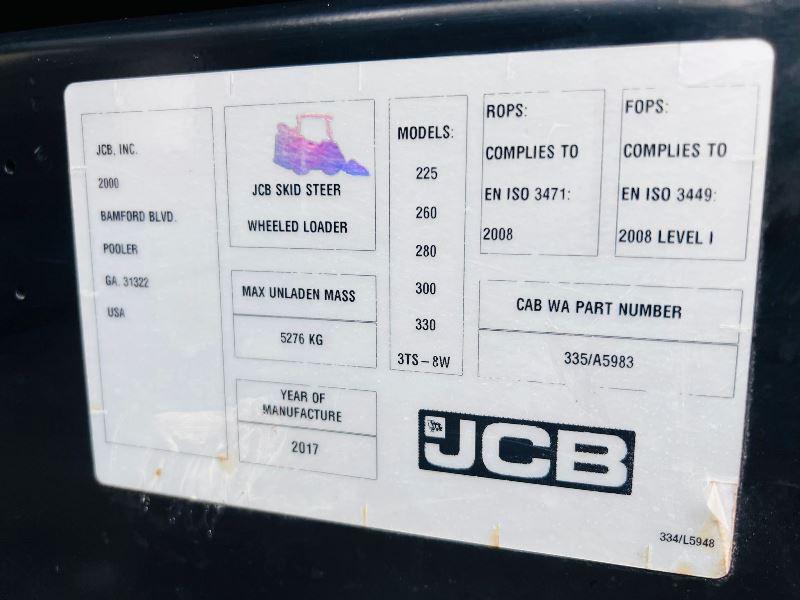 JCB 260 4WD SKIDSTEER *YEAR 2017, ONLY 182 HOURS * C/W WHEEL SAW & BUCKET *VIDEO*