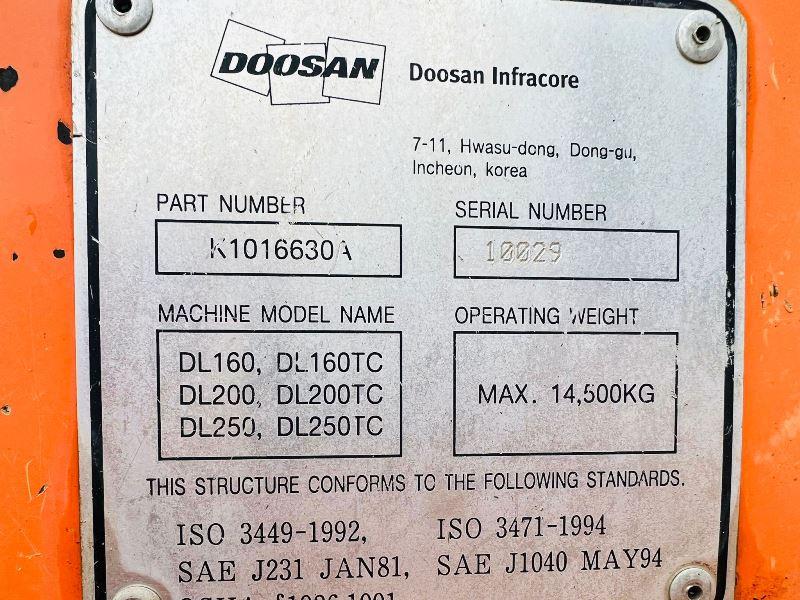 DOOSAN DL 250 4WD LOADING SHOVEL *YEAR 2012* C/W THREE IN ONE BUCKET *VIDEO*
