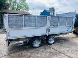 IFOR WILLIAMS LM125G DOUBLE AXLE DROP SIDE TRAILER C/W HIGH SIDED CAGE SIDES 