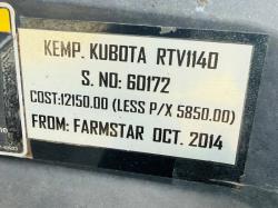KUBOTA RTV 1140 CPX* C/W HYDRAULIC TIP*YEAR 2014*VIDEO*