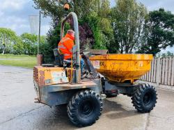 TEREX 3000 4WD SWIVEL TIP DUMPER C/W ROLE BAR & KUBOTA ENGINE *VIDEO*