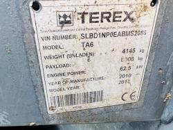 TEREX TA6 4WD DUMPER * YEAR 2011 , 2459 HOURS  * C/W ROLE BAR *VIDEO*