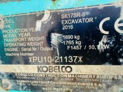 KOBELCO SK17SR-5 EXCAVATOR*YEAR 2016*C/E BUCKET*VIDEO*