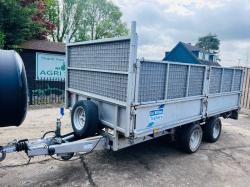 IFOR WILLIAMS LM125G DOUBLE AXLE DROP SIDE TRAILER C/W HIGH SIDED CAGE SIDES 