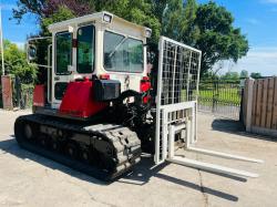 MITSUBISHI MKM-1150 TRACKED TRACTOR C/W 2 STAGE MASK , PALLET TINES & SIDE SHIFT 