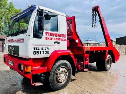 MAN 18.225 4X2 SKIP LORRY  C/W MANUAL GEAR BOX & TELESCOPIC ARMS *VIDEO*