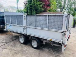 IFOR WILLIAMS LM125G DOUBLE AXLE DROP SIDE TRAILER C/W HIGH SIDED CAGE SIDES 
