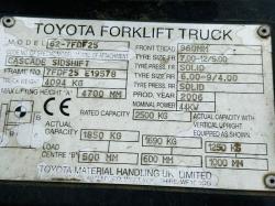 TOYOTA 62-7FDF25 CONTAINER SPEC FORKLIFT*C/W PALLET TINES*VIDEO*